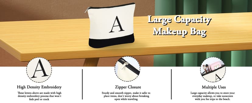 YOOLIFE Gifts for Women - Initial Tote Bag & Makeup Bag, Birthday Gifts for Women Mom Wife Teacher Friend