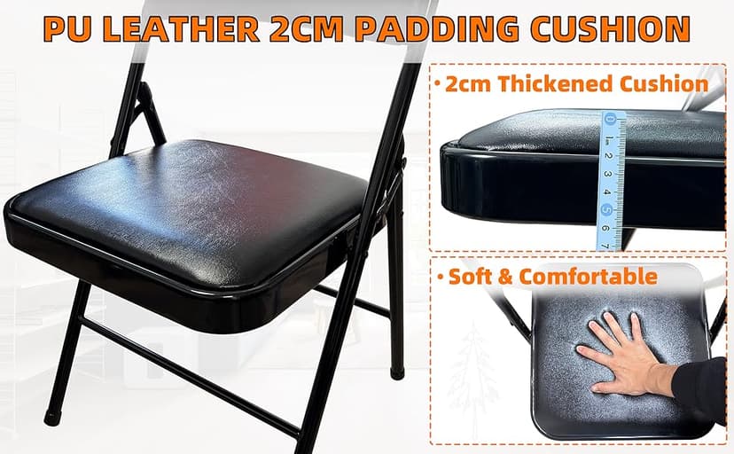 1 Pack Bulk Folding Chairs with Padded Cushion, Single Black Steel Metal Frame Foldable Chair for Indoor and Outdoor, Portable Stackable Commercial Seat for Bedroom Patio Party Event