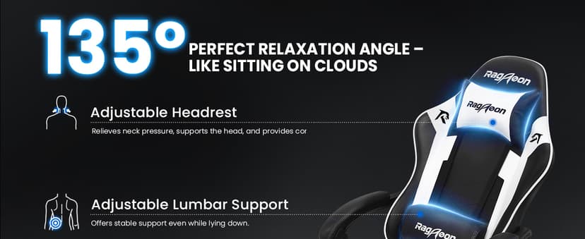 Gaming Chair for Adults Gamer Game - Ergonomic Gaming Chair with Footstool, Headrest, and Lumbar Support Height Adjustable Leather Game Chair’s 200 KG Load Bearing Capacity White