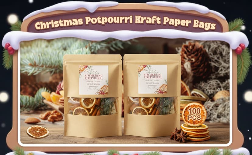 Stand up Simmer Pot Potpourri Pouches Instruction Sticker Clear Window Craft Fragrance for Party Holiday DIY Simmering Gift 100 Pcs 50 Set Christmas Potpourri Bags Simmer Pot Kraft Paper Bag B0FGJWV8BJ