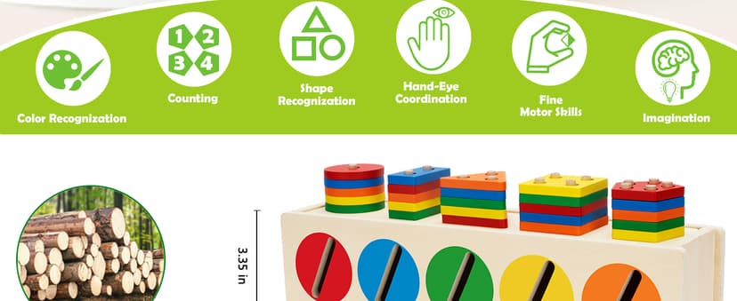 V-Opitos Montessori Toys for Toddler 1+ Year Old, Wooden Color & Shape Sorting Matching Box, Early Learning Toys for 12-18 Month, Age 1, 2, 3, Ideal Christmas, Birthday Gifts for Boy & Girl