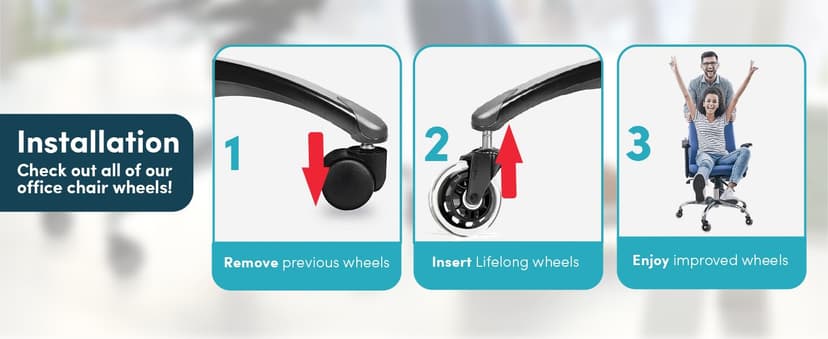 Lifelong Office Chair Wheels Replacement Rubber Chair Casters Safe for Hardwood Floors and Carpet, Set of 5, Heavy Duty Casters for Chairs Desks to Replace Office Chair Mats - Universal Size