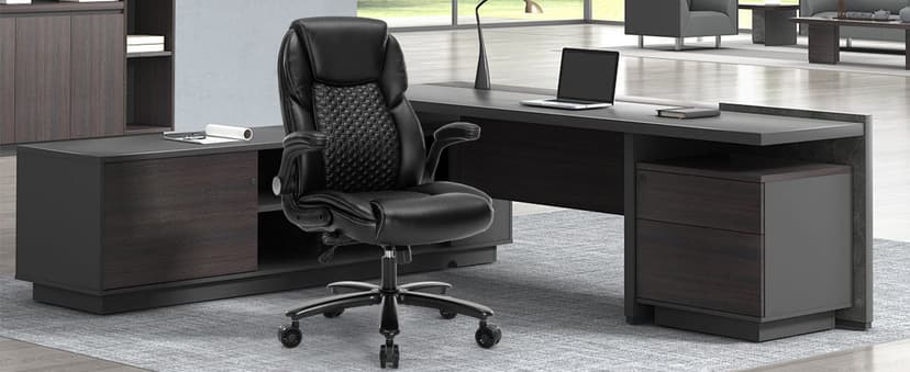 Big and Tall Ergonomic Office Chair, Executive Office Chair with Flip-up Arms, PU Leather Computer Desk Chair, Adjustable Lumbar Support Heavy Duty Space Saving Swivel Chair