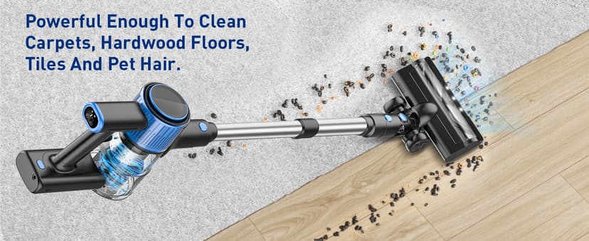 Cordless Vacuum Cleaner, 8 in 1 Powerful Suction Lightweight Vacuum Cleaner for Home, LED Display, 3 Suction Modes, 45Mins Detachable Battery Vacuum for Hard Floor Carpet Pet Hair