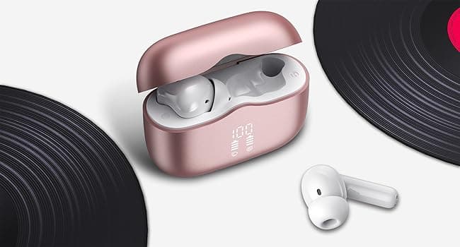 Wireless Earbuds, Bluetooth 5.4 Headphones in Ear with 4 ENC Noise Cancelling Mic, New Wireless Earphones HiFi Stereo Deep Bass 40H Playtime, In-Ear Bluetooth Earbuds LED Display IP7, USB-C, Rose Gold