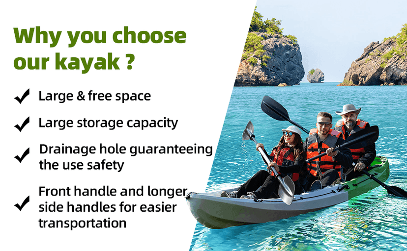 Fishing Kayaks, 12.4FT, 2-3 Person Sit on Top Kayak for Adults with Paddle & Comfortable Seat, Capacity of 600LBS, Hard Shell Recreational Ocean Kayak Boat