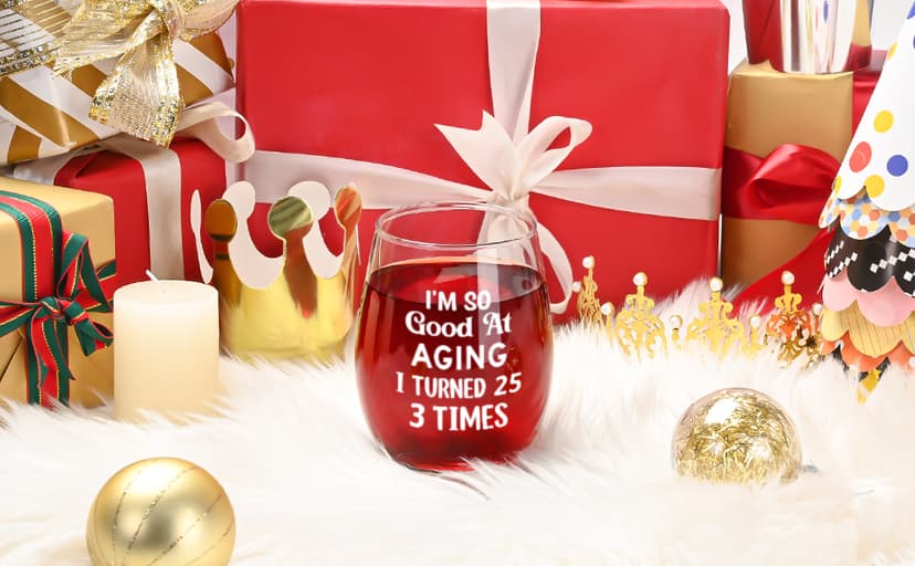 Futtumy 75th Birthday Gifts for Women, Turned 25 3 Times Wine Glass, Gifts for 75th Birthday Women Mom Grandma Wife Daughter Sister Friend Aunt Female, Funny 75th Birthday Decoration for Her, 17oz B0GKP1QFRF
