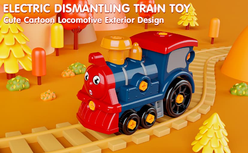 BASUN Toddler Take Apart Toy Set with Electric Drill, DIY Electric Train Assembly, STEM Building Learning Toys, Xmas Gifts for 3-8 Year Old Boys & Girls