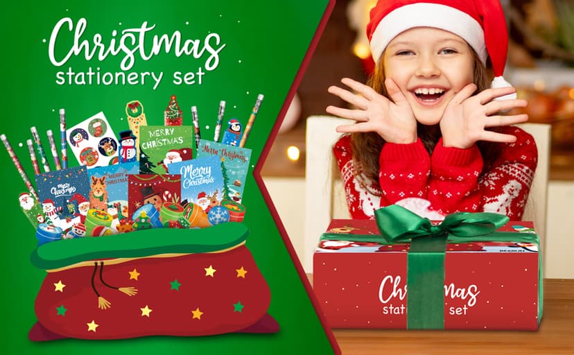 168 PCS Christmas Party Favors for Kids, 24-Pack Christmas Stationery Set for Stocking Stuffers, Christmas-Themed Classroom Gift Exchange Carnival Events Class Reward Gifts and Prizes