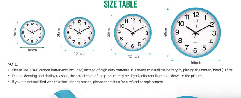 Wall Clock Non-Ticking Silent Quartz Movement Decor Clock Modern Simple Style Round Plastic Wall Clocks for Home/Office/School/Living Room/Bedroom/Kitchen (Blue, 12 Inch)