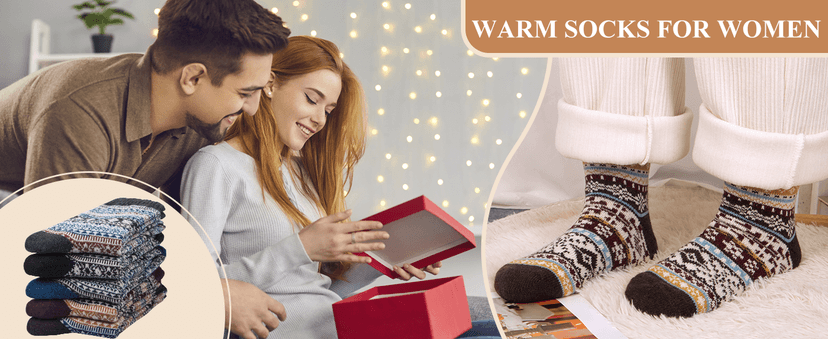 Senker Fashion Womens Wool Socks, Stocking Stuffers Gifts for Women Men Warm Soft Crew Boot Sock for Winter Hiking