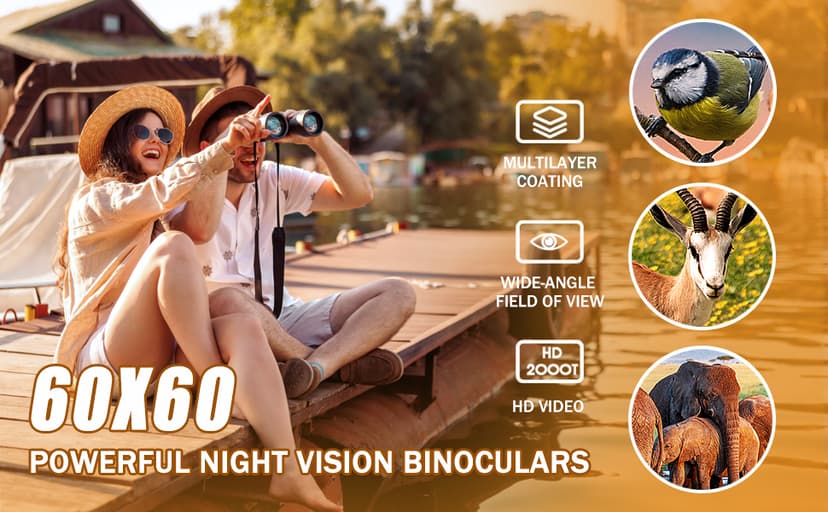 Adult Night Vision Binoculars 60x60 1000M Professional Waterproof High-Power Optical Binoculars, Suitable for Stargazing, Bird Watching, Concerts, Football, Sightseeing, Hunting, and Easy to Carry.