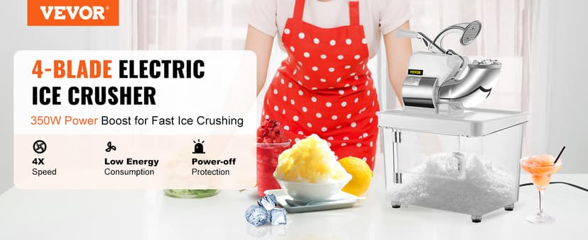 VEVOR 110V Commercial Ice Crusher 661LBS/H, ETL Approved 300W Electric Snow Cone Machine with Dual Blades, Stainless Steel Shaved Ice Machine with Safety On/Off Switch for Family, Restaurants, Bars