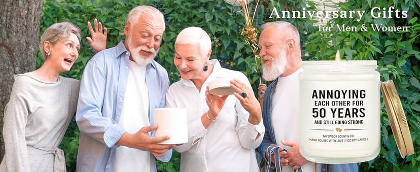 Niyewsor 50th Wedding Anniversary Couple Gifts, 50th Anniversary Candle Gifts for Couple, Parents, Husband, Wife, Him, Her, Friends, Golden Wedding Keepsake, Handmade, 7oz