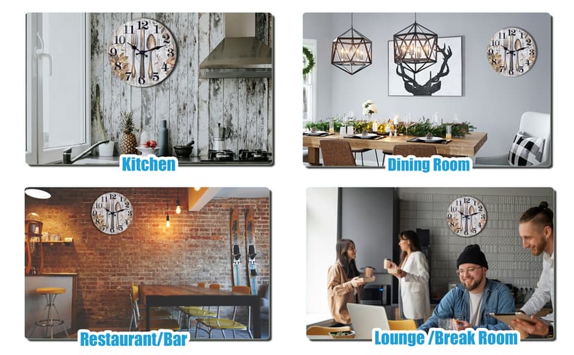 Keepcross Kitchen Wall Clock Fork & Spoon Cutlery Theme Rustic Modern Farmhouse Decor Glass Clock for Kitchen, Dining Room - 8 Inch, Battery Operated