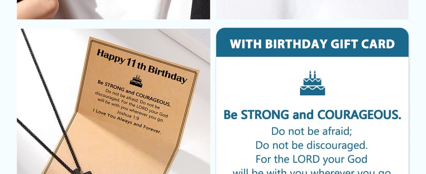 Happy Birthday Gifts for Boys 8-18 Years Old, Black Cross Necklace with Bible Verse Joshua 1:9 for Son, Grandson, Nephew, Friend