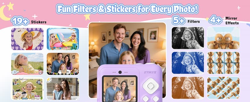 Kids Camera, 1080P Instant Digital Print Camera for Kids, Christmas Birthday Gifts for 4 5 6 7 8 9 10 Year Old Girls Boys, Portable Toy with 32GB SD Card & 3 Rolls Printing Paper, Purple