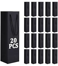 Tlenpo 20 Pack White Wine Gift Bag Set with Handles, 13.7x3.8x3.8 Inch, Kraft Whiskey Wine Bag for Valentines, Wedding, Easter, Christmas, Baby Shower, Birthday Party
