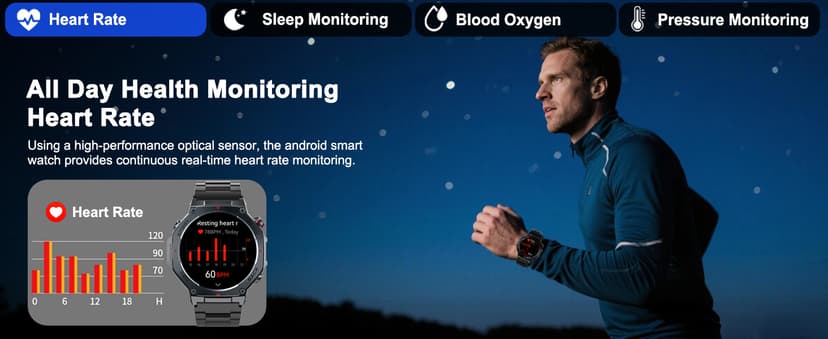 Military Smart Watch for Men Built-in GPS with LED Flashlight Compass, 1.43" AMOLED Display 5ATM Waterproof Fitness Tracker with Heart Rate/Sleep/Blood Pressure, Watches for Android/iPhone, Black