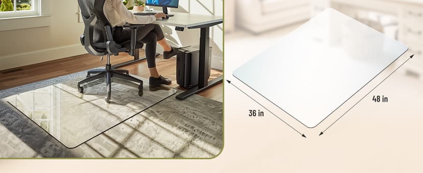 Office Chair Mat for Carpet & Hardwood, Upgraded 36" x 48" Dual Use Tempered Glass Chair Mat for Chair and Footrest Under Desk