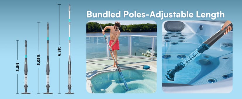 Handheld Spa Hot Tub Vacuum- Cordless Small Above Ground Pool Cleaner with 2 Brush Heads, 90 Mins Running Time, 12 Gallons/Min Powerful Suction, Ideal for Cleaning Debris and Sand Underwater, Black