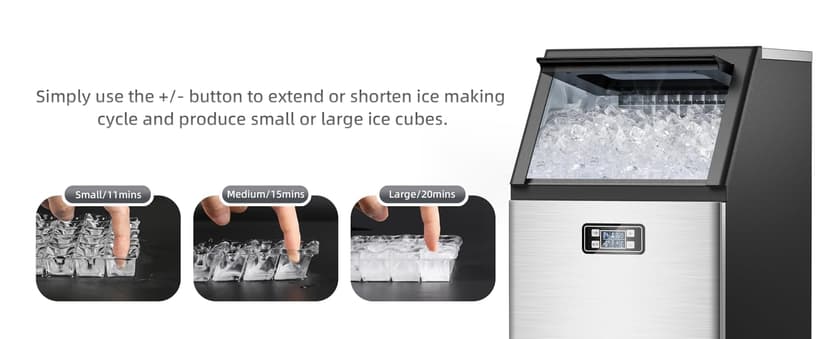 COWSAR Commercial Ice Machine, 100Lbs/24H Stainless Steel Undercounter Ice Maker with 33Lbs Storage Capacity, Self-Cleaning Freestanding Ice Machine for Home, Bar, Restaurant, Office, Outdoor