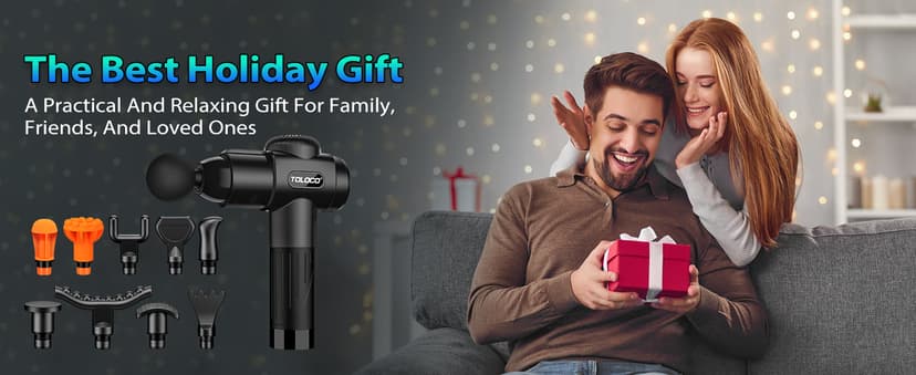TOLOCO Massage Gun, Deep Tissue Back Massage for Athletes for Pain Relief, Percussion Massager with 10 Massages Heads & Silent Brushless Motor, Gifts for Fathers Day, Black