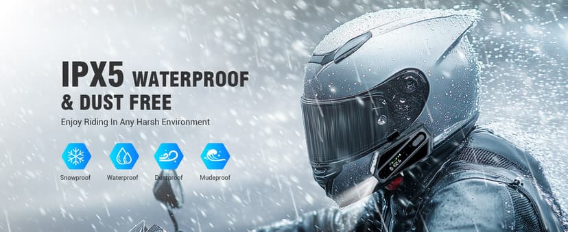 Motorcycle Helmet Bluetooth Headset, C6 Helmet Speakers with 2 Type Mics, Intercom/Hands-Free Call/Music/Waterproof/Noise Cancellation/Wake Up Siri, Suitable for Motorcycles, Skiing, and Cycling