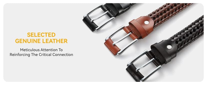 CHAOREN Mens Braided Leather Belt, Casual Woven Leather Belt for Men 35mm Width for Dress Jeans Golf