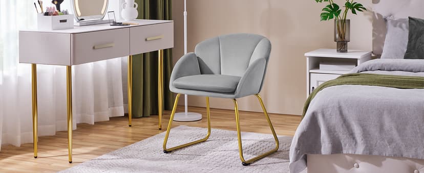 Yaheetech Flower Shape Velvet Vanity Chair, Modern Side Chair Armchair with Golden Metal Legs for Living Room/Dressing Room/Bedroom/Home Office/Kitchen, Gray