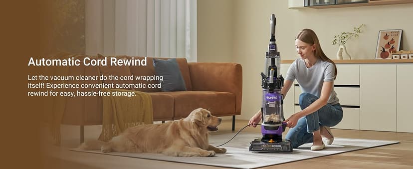 Eureka Powerful Lightweight Upright Vacuum Carpet and Floor, PowerSpeed NEU202 with Automatic Cord Rewind, Purple