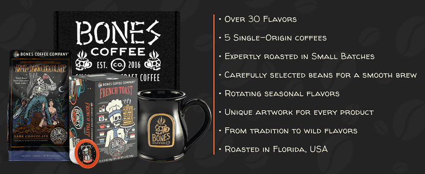 Bones Coffee Company NEW World Tour Sample Pack, Single-Origin Flavored Coffee Low Acid Medium Roast Arabica Beans Specialty Coffee Gifts Compatible Auto Drip and French Press, 4 oz Pack of 5 Ground B0BBY6V5T3
