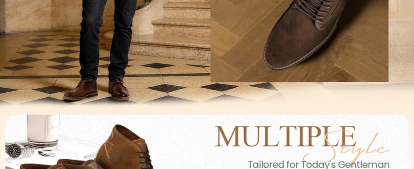 Arkbird Mens Chukka Boots, Genuine Suede Leather Classic Fashion Casual Ankle Lace-up Dress Boots for Men