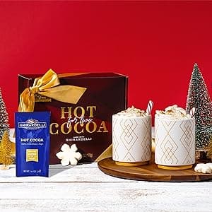 Hot Cocoa for Two Gift Set Made with Ghirardelli, Includes 2 Mugs, 2 Hot Cocoa Mixes, 2 Sugar Toppings, 2 Peppermint Stirrers & 2 Snowflake Marshmallows