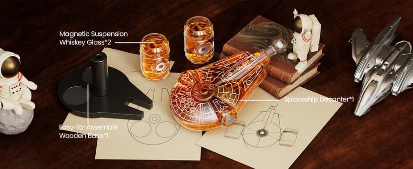 Kollea Birthday Gifts for Men Dad, Galaxy Spaceship Whiskey Decanter Sets for Men, Spacecraft Limited Edition, 2 Funny Shot Glasses, Unique Guys Brother Gift Idea, Liquor Decanter for Bar, Anniversary