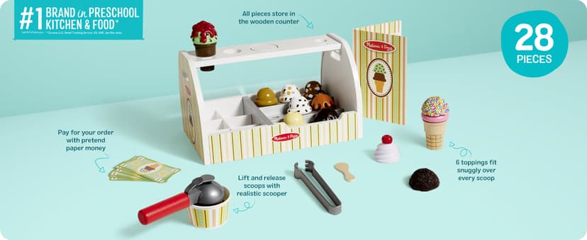 Melissa & Doug Wooden Scoop & Serve Ice Cream Counter, Pretend Play Store, 28 Toy Food & Play Kitchen Accessories, Preschool Toys for Girls & Boys 3+ B01B1V10KA