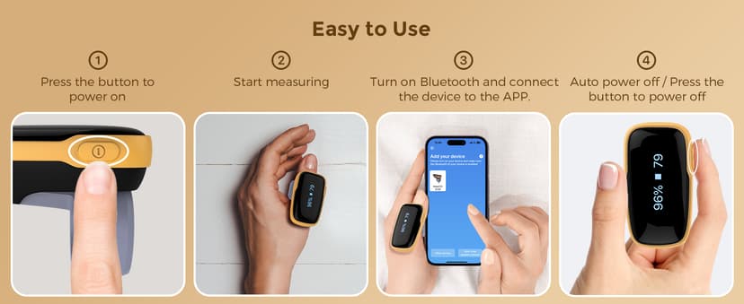 Vibeat Pulse Oximeter for 12 Hours Continuous Tracking, WearO2 Bluetooth Finger Oxygen Monitor, Notification of Low O2, Wearable Ring Blood Oxygen Meter, Free App & PDF Report