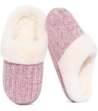 Evshine Women's Fuzzy Slippers Cross Band Memory Foam House Slippers Open Toe