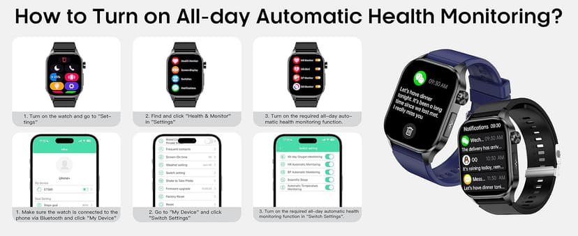 Advanced Health Smartwatch for Women Men with Real-Time Monitoring of Heart Rate, Blood Oxygen, Body Temperature, Blood Pressure, Sleep Auality and Stress Levels.Always-On Display, for Android & iOS