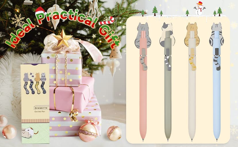 UIXJODO Cat Pens, 4 Pcs 0.5mm Cute Kawaii Black Ink Pens Fine Point Smooth Writing Pen, High-End Series Cat's Tail Retractable Pen for Journaling Note Taking (4 Pcs Cat) B0BRFT21L7