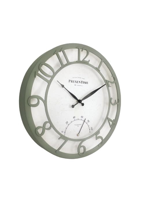 Presentime & Co 13" Farmhouse Outdoor Wall Clock w/Outdoor Thermometer, Cottage Style, Raised 3D Arabic Numerals, Oil Rubbed Bronze Finish (Wall Clock for Patio, Cottage, Poolside, Garden Spaces)