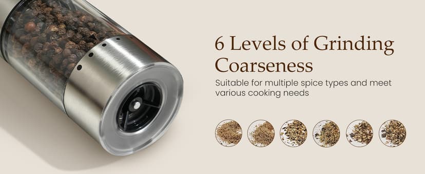 Salt and Pepper Shakers with Adjustable Coarseness, LED Lights, Large Capacity, Kitchen Appliances Gifts for Women Newise Electric Salt and Pepper Grinder Set, Rechargeable, Stainless Steel B0CZCNDWYB