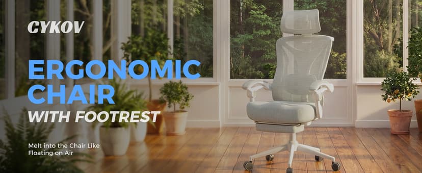 Ergonomic Office Chair with Footrest - Adjustable Lumbar Support & Headrest, 90-160° Reclining Mesh Back Computer Chair - Home Office/Gaming, 350lbs Capacity