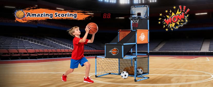 2 in 1 Basketball Arcade Game & Soccer Goal for Kids, Adjustable Kid Basketball Hoop with 6 Balls and Pump, Indoor Outdoor Games for Kid Toys for 3-12 Year Old Kids Birthday Gifts for Boys Girls