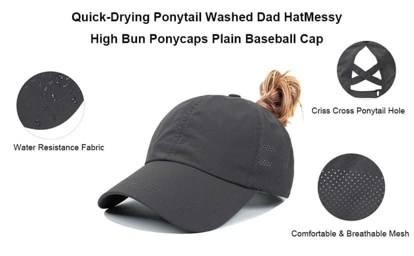 HGGE Womens Criss Cross Ponytail Baseball Cap Adjustable High Messy Bun Ponycap Quick Drying Hat