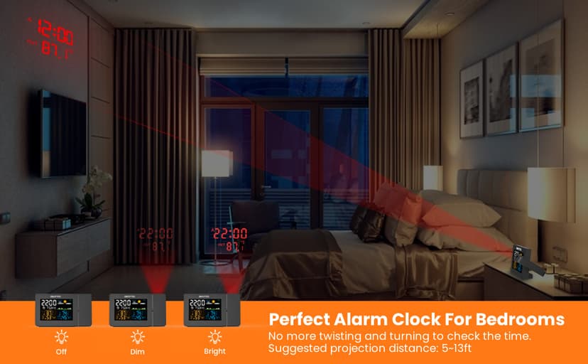 SMARTRO SC91 Projection Alarm Clock for Bedrooms with Weather Station, Wireless Indoor Outdoor Thermometer, Temperature Humidity Monitor Gauge Hygrometer