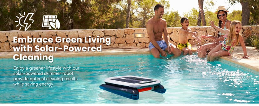 Solar Pool Skimmer Robot, Automatic Pool Surface Skimmer Cleaner, Dual Mode Solar Powered Pool Skimmer with Obstacle Avoidance, Day & Night Cleaning for All Swimming Pools-White