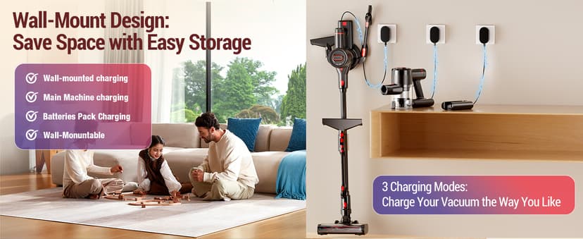 Cordless Vacuum Cleaner, 450W/40Kpa Stick Vacuum with Powerful Suction, 50Min Vacuum Cleaner for Home, Anti-tangle and 1L Dust Cup, 8 in 1 Lightweight Vacuum for Hardwood Floor Carpet Pet Hair