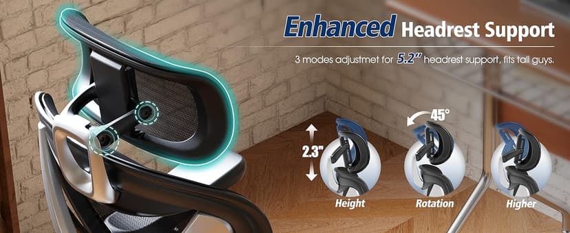 GABRYLLY Ergonomic Office Chair, Big and Tall Mesh Chair with Lumbar Support, 3D armrest - 215° Rotation, Adjustable Headrest & Soft Seat, Durable Computer Chair 350LBS for Work Gaming
