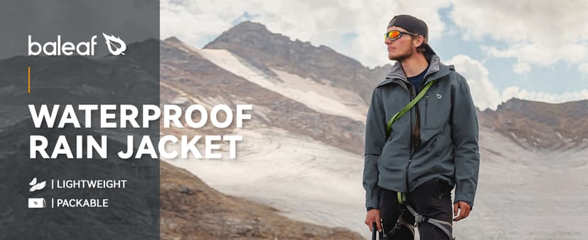 baleaf Men's Rain Jacket Waterproof Windbreaker Raincoat Running Cycling Hiking Gear Hood Lightweight Reflective Packable